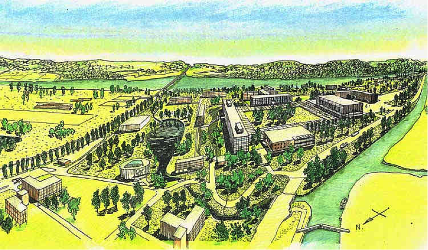 Architectural Associates Plan (Fall, 1954): Bird's-eye Perspective Rendering