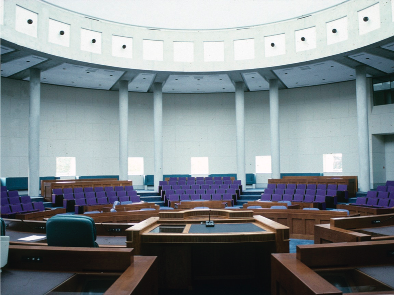 Diefenbaker Building 27 - interior view of Council Chambers from Mayor's desk