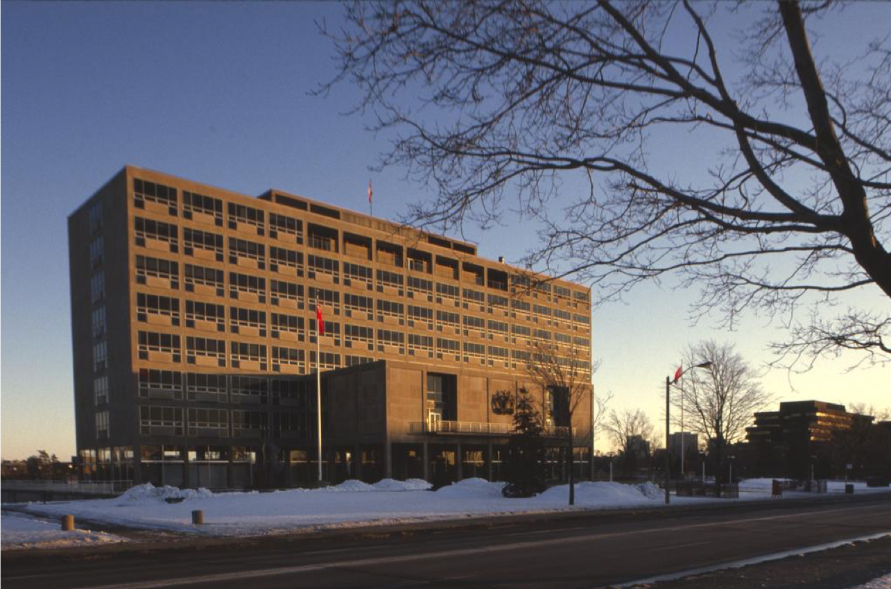 Diefenbaker Building 46 - exterior view of north facade in late afternoon