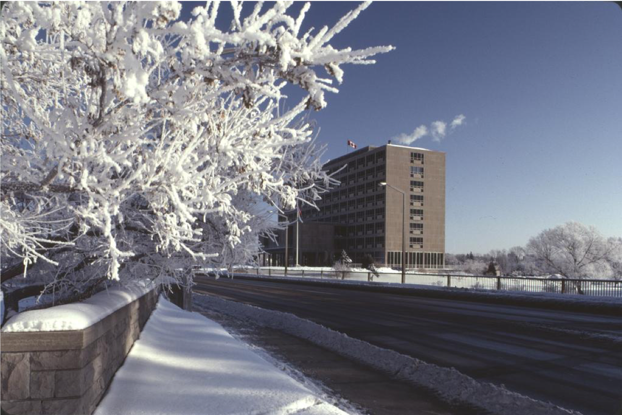 Diefenbaker Building 48 - exterior north west view of 1958 building in winter