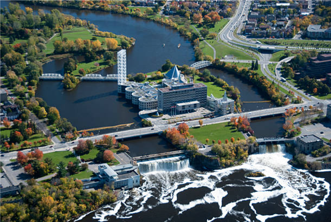 Diefenbaker Building 5 - aerial view of Green Island from north