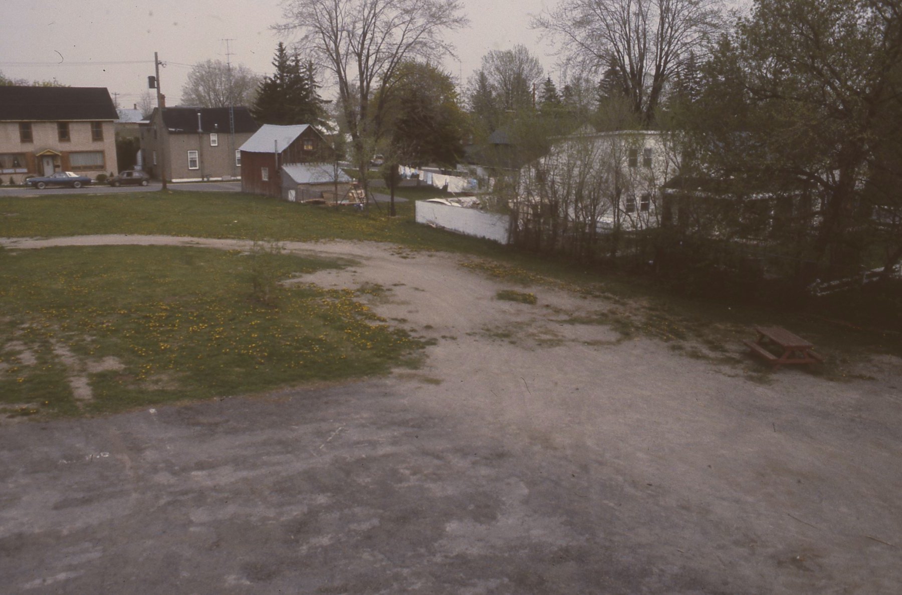 Square Slide, Colour Transparency, Grey Plastic Boarder, Image of Victoria School House back lot